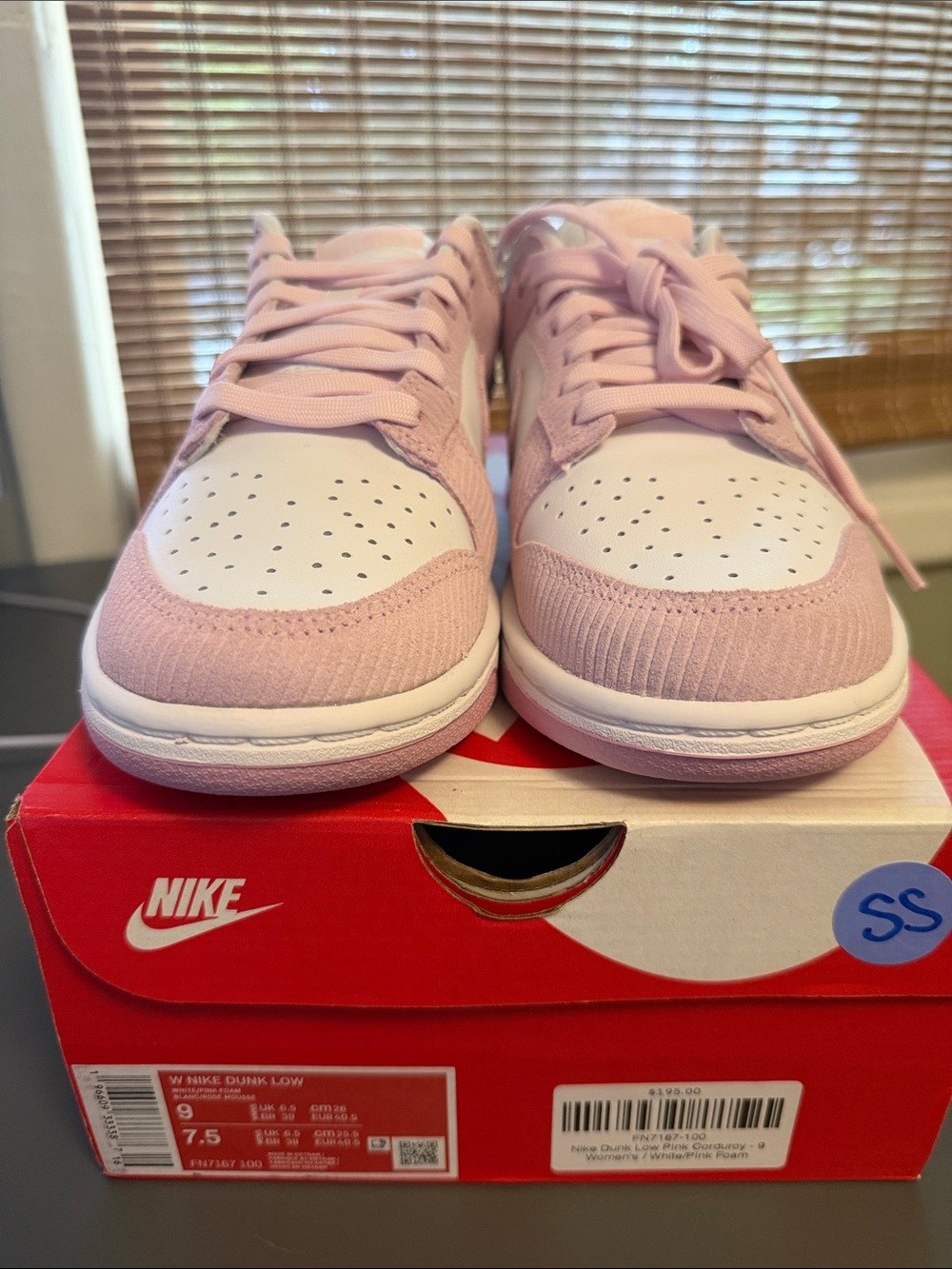 Nike Women’s Dunk Lows in Light Pink Corduroy and White